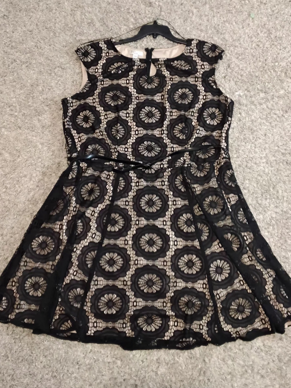 London Style Collection Black Lace Medallion Fit & Flare Dress Plus Size 22W